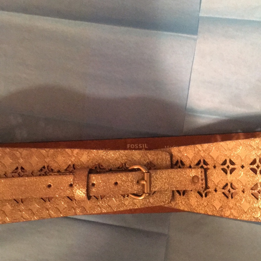 Beautiful Fossil Gold Color Embossed Leather Belt - image 2